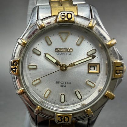 Seiko Sports 50 Watch Women 25mm Silver Dial Two Tone Round 7N82-0261 New Bat K91