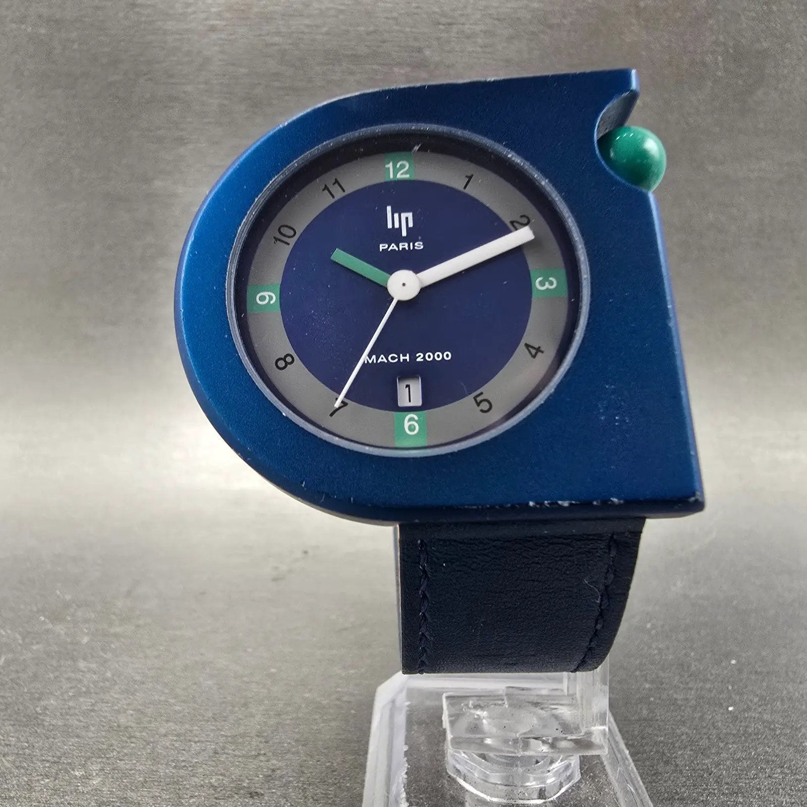 LIP Mach 2000 watch Men 42mm Blue Dial Blue Tone Date Asymmetrical New battery5