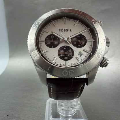 Fossil Chronograph Dive Watch Men White Dial Steel Date Round CH-2857 New Batt5