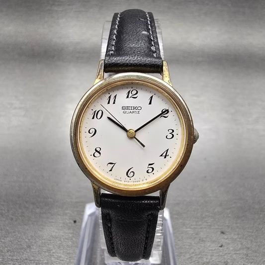 Seiko Watch Women 25mm White Dial Gold Tone Round 5421-0090 New Battery Vintage0