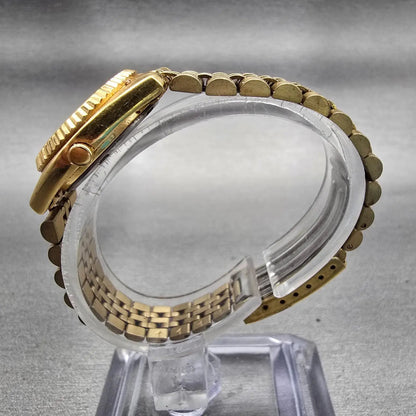 Seiko Watch Women 24mm Gold Dial Gold Tone Daydate Round 7N83-0041 New Battery6