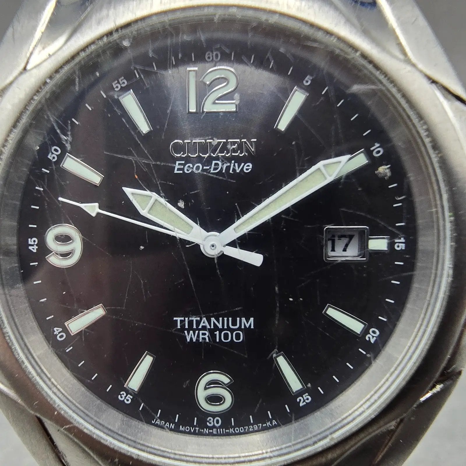 Citizen Eco-Drive Watch Men 41mm Black Dial Titanium Date E111-K006368 Runs DFSF1