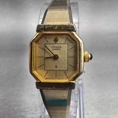 Citizen CQ Watch Women 17mm Gold Dial Gold Tone Octagon 3220-321871 New Battery0