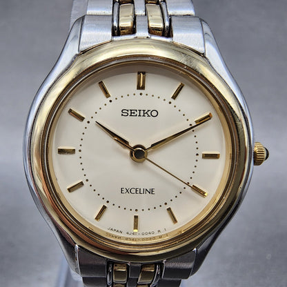 Seiko Exceline Watch Women 25mm Cream Dial Two Tone Round 4J41-0030 New Battery