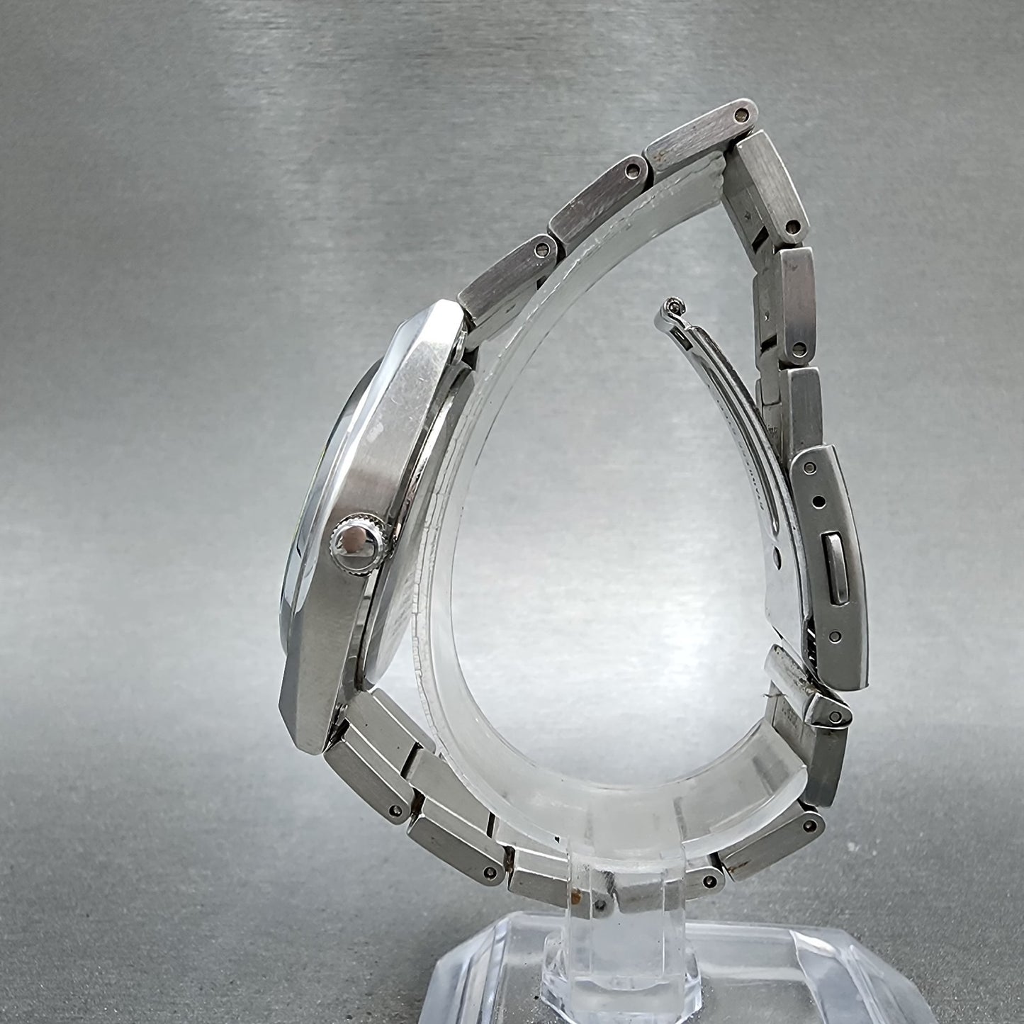 Seiko ALBA Solar Watch Men 36mm Black Dial Silver Tone Daydate Round V158 Runs6