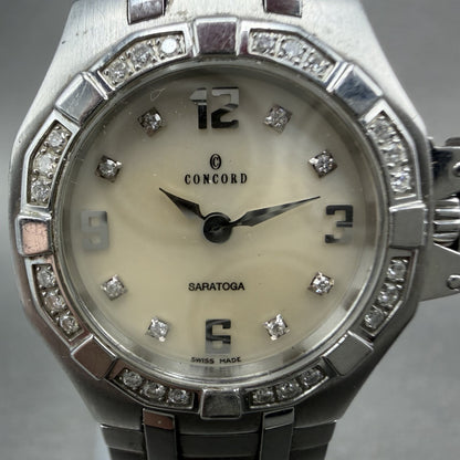 Concord Saratoga Watch Women 25mm MOP Dial Steel Diamond Bezel 14.25.1833 NewBat1