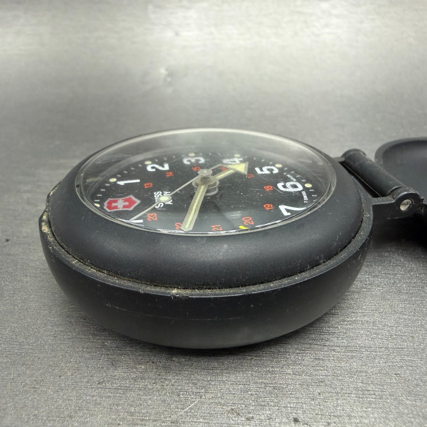 Victorinox Swiss Army Travel Alarm Clock 61mm Black Dial Black Tone PARTS UNTEST6