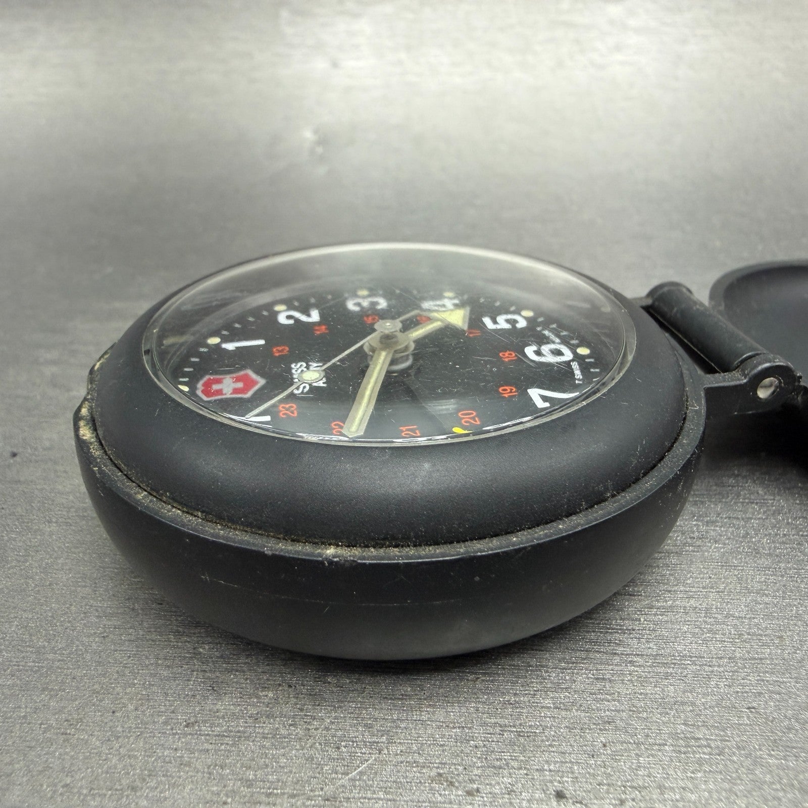 Victorinox Swiss Army Travel Alarm Clock 61mm Black Dial Black Tone PARTS UNTEST6