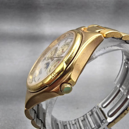 Bulova Moon Phase Watch Men 35mm White Dial Gold Tone Daydate 92D54 New Battery2