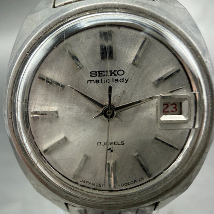 Seiko Maticlady Watch Women 23mm Silver Dial Silver Tone Date 2517-0211 Runs1