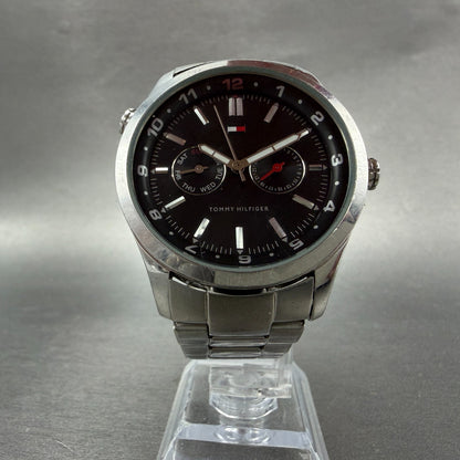 Tommy Hilfiger Watch Men 41mm Black Dial Steel Daydate Round T10161 New battery5