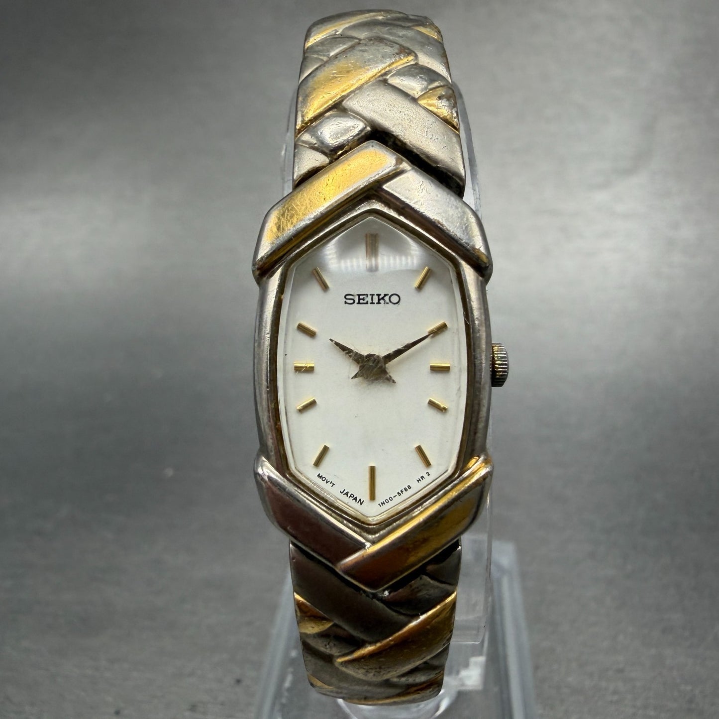 Seiko Watch Women 16mm White Dial Two Tone Hexagon 1N00-6R90 New Battery Vintage0
