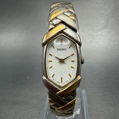 Seiko Watch Women 16mm White Dial Two Tone Hexagon 1N00-6R90 New Battery Vintage0