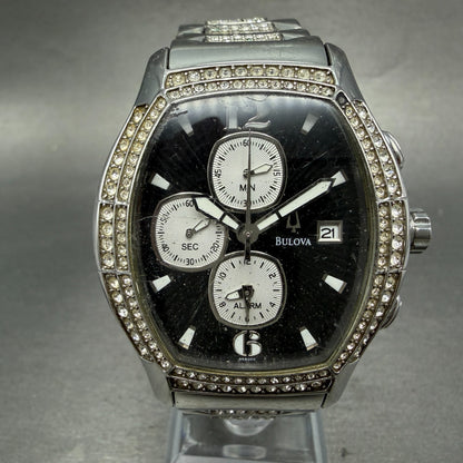 Bulova Chronograph Watch Men 39mm Black Dial Silver Tone Date 96B000 PARTS0
