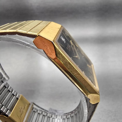 Bulova Tank Watch Men 27mm Black Dial Gold Tone Rectangle 92N76 New Battery VTG3