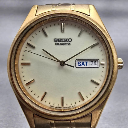 Seiko Watch Men 36mm Luminous Dial Gold Tone Daydate Round 7N43-9048 New Battery1