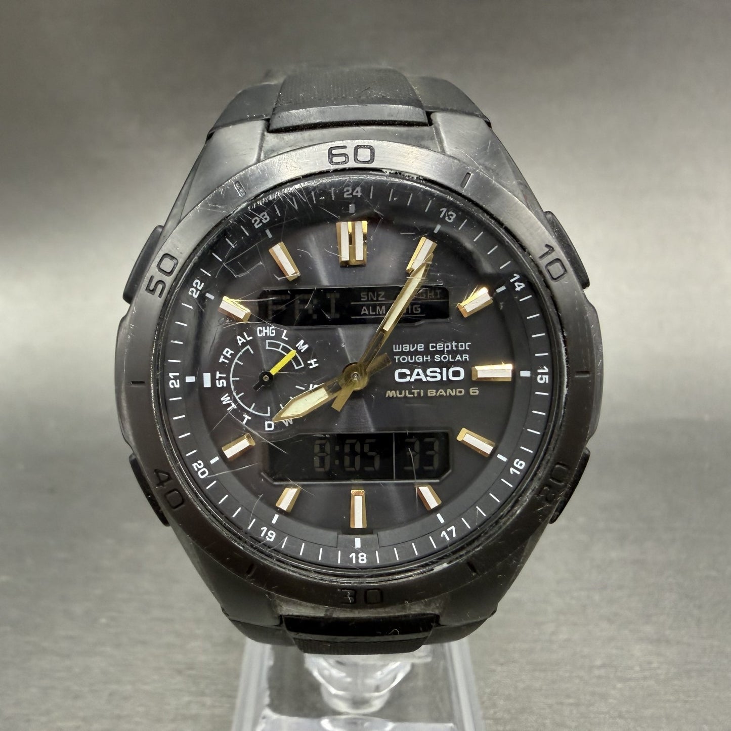 Casio Waveceptor WVA-M650 Watch Men 44mm Analog Digital Black Round Chrono Runs0