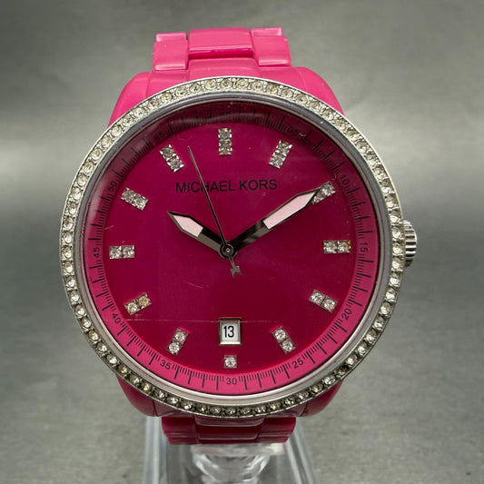 Michael Kors Ritz Watch Women 37mm Pink Dial Pink Tone Date Crystal New Battery0