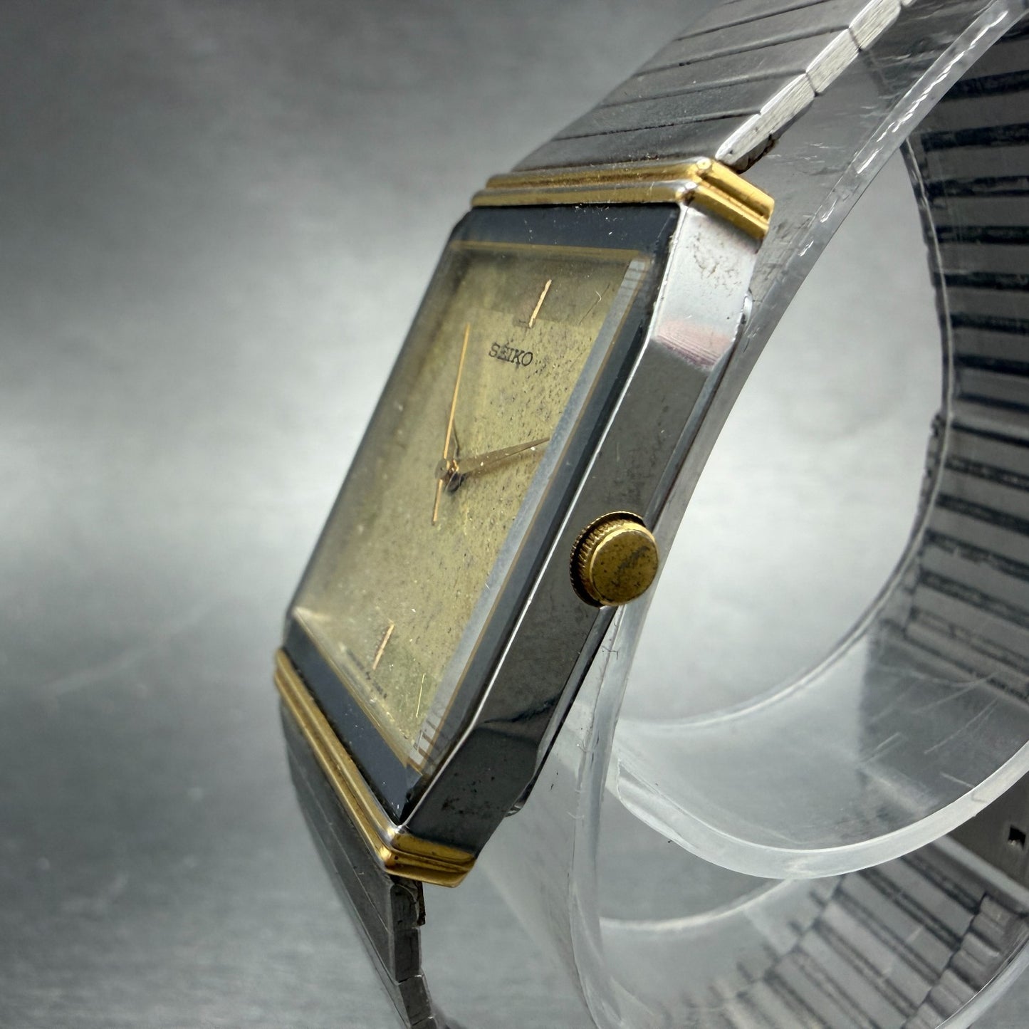 Seiko Tank Watch Men 24mm Champagne Dial Two Tone 5P31-5000 New Battery Vintage2