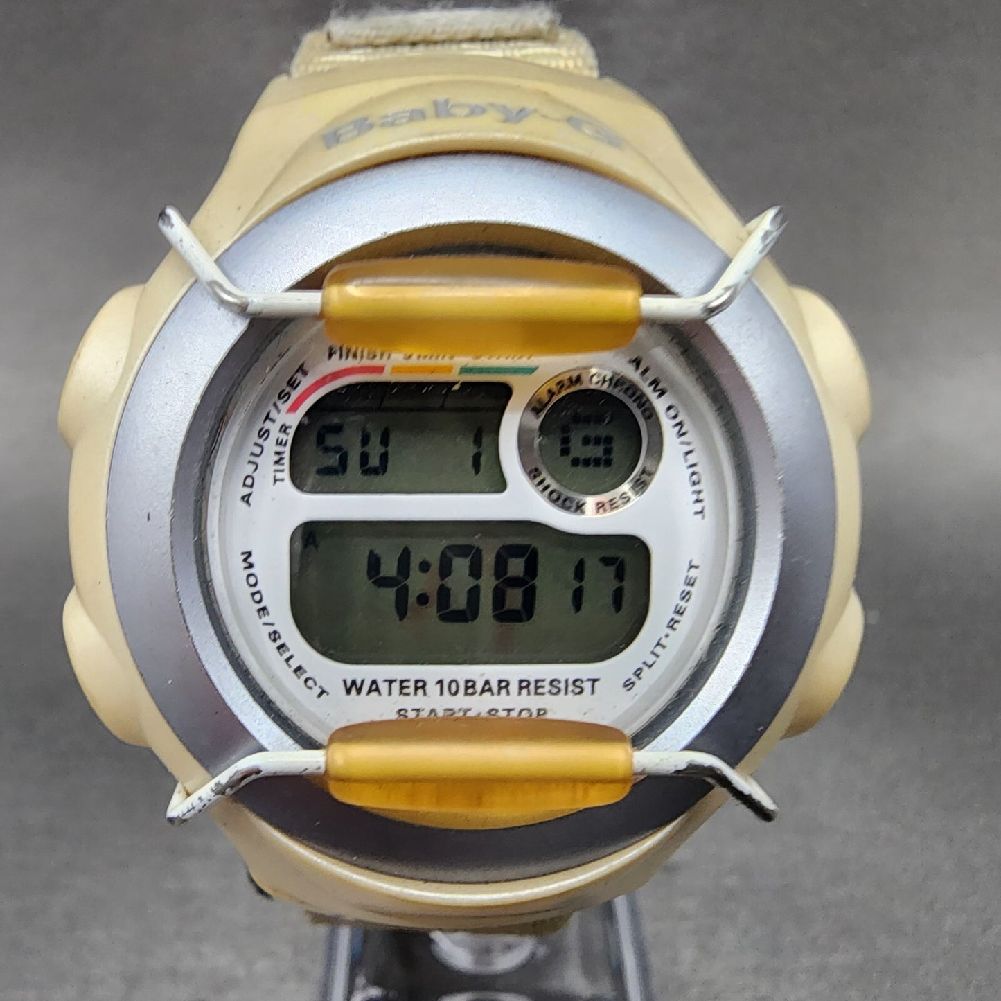 Casio baby G Watch Women 41mm Digital Cream Case Round Alarm Chrono New Battery1