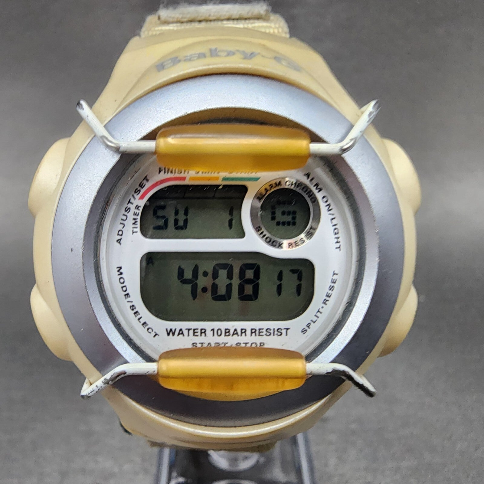 Casio baby G Watch Women 41mm Digital Cream Case Round Alarm Chrono New Battery1