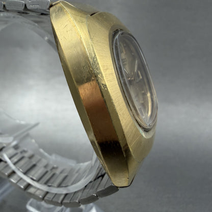 Seiko Automatic Watch Men 39mm Gold Dial Gold Tone Daydate Oval 70065009 Runs A3