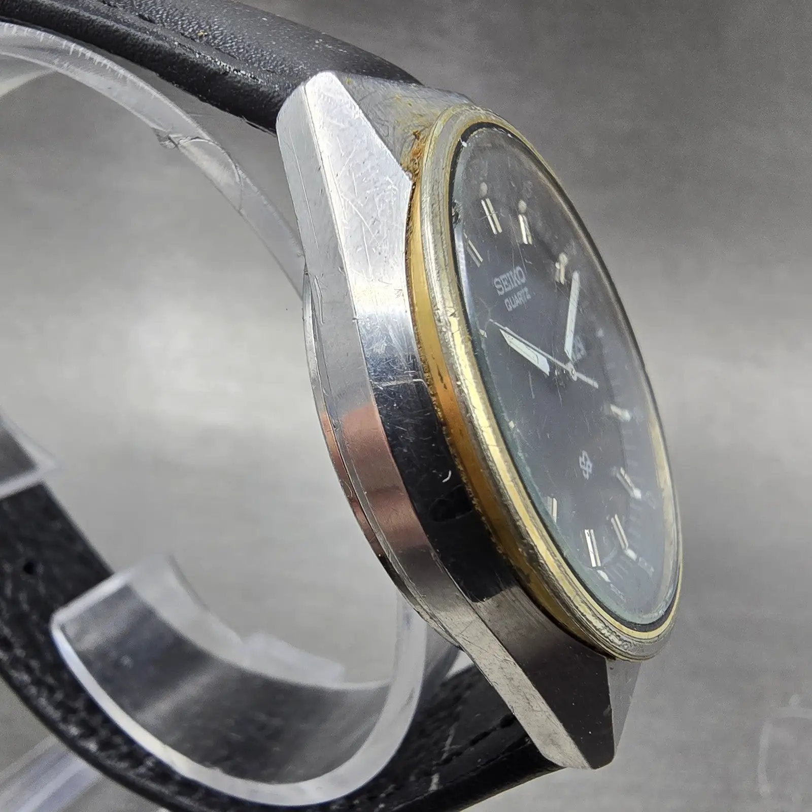 Seiko SQ Watch Men 34mm Black Dial Two Tone Daydate READ!!!!! 8223-8009 New Batt3