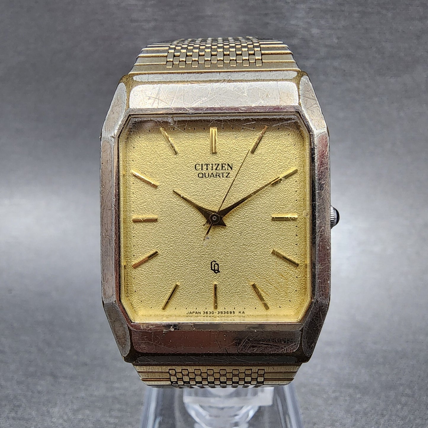 Citizen CQ Tank Watch Men 27mm Champagne Dial Silver Tone Rectangle New Battery