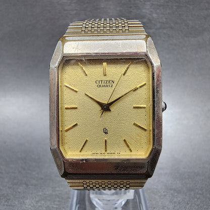 Citizen CQ Tank Watch Men 27mm Champagne Dial Silver Tone Rectangle New Battery