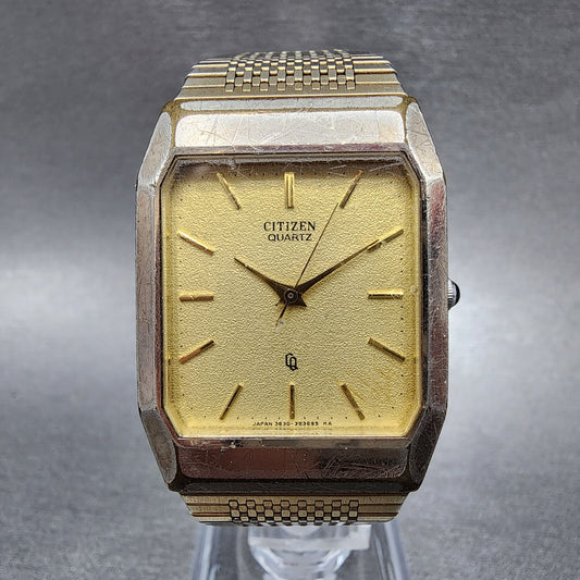Citizen CQ Tank Watch Men 27mm Champagne Dial Silver Tone Rectangle New Battery