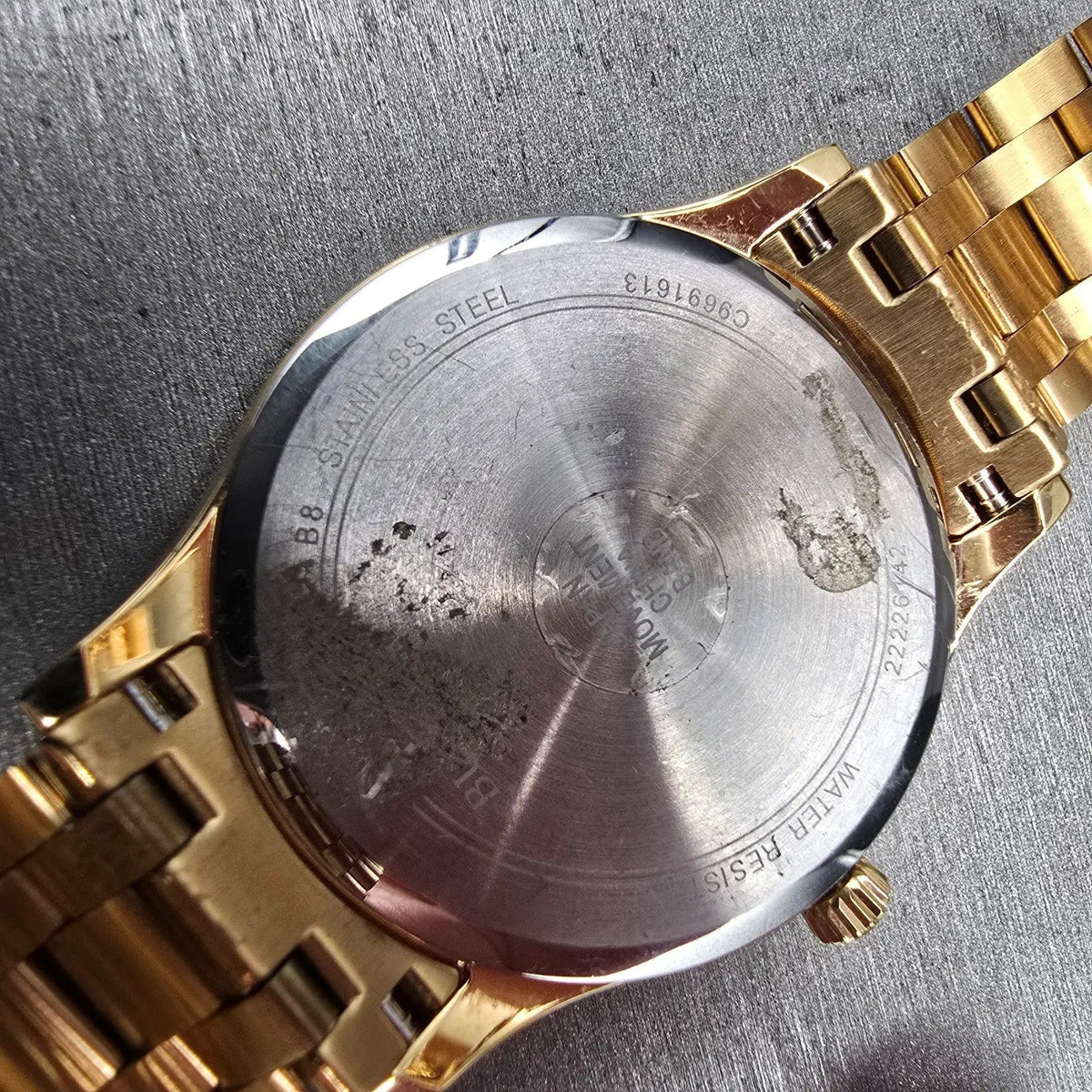 Bulova Watch Men 40mm Black Dial Gold Tone Date Gemmed 97D108 New Battery10