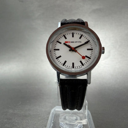 Mondaine Watch Women 26mm White Dial Silver Tone Round Leather New Battery5