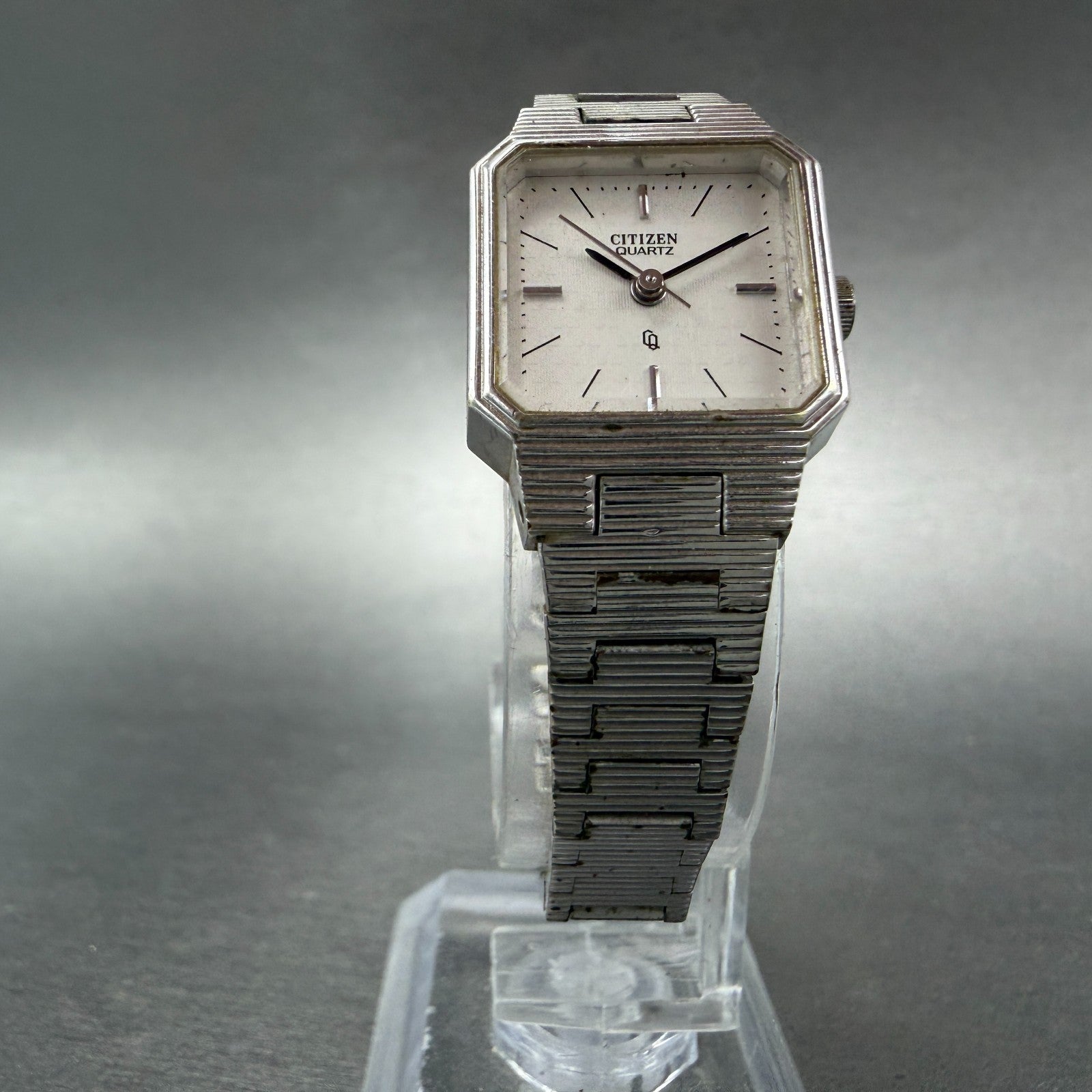 Citizen CQ Watch Women 17mm White Dial Silver Tone Rectangle 4-751922 New Batt5