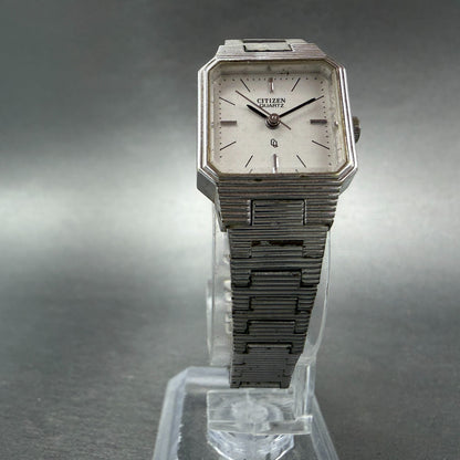 Citizen CQ Watch Women 17mm White Dial Silver Tone Rectangle 4-751922 New Batt5