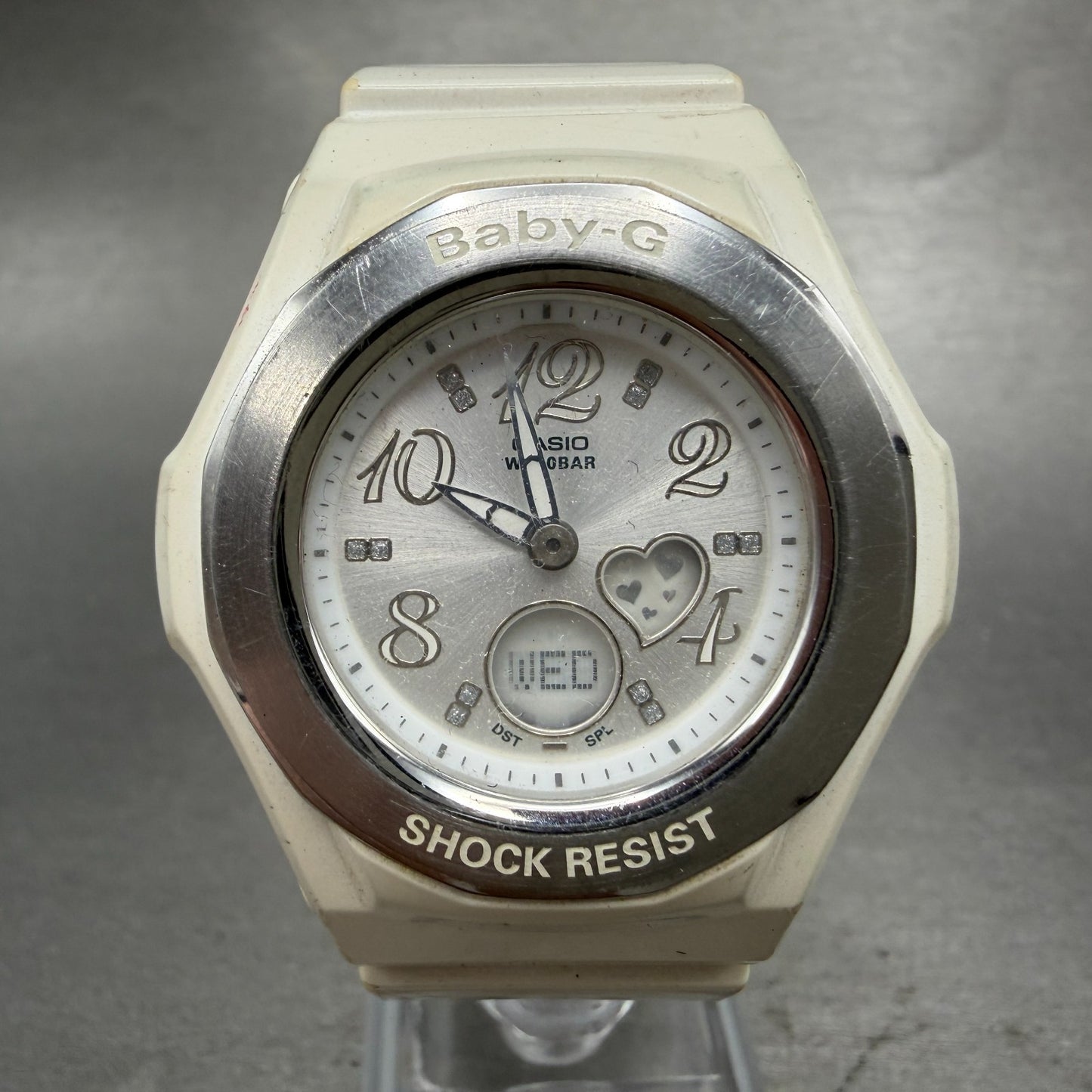Casio Baby-G Watch Women 38mm White Dial White Case Round BGA-100 New Battery TJ0