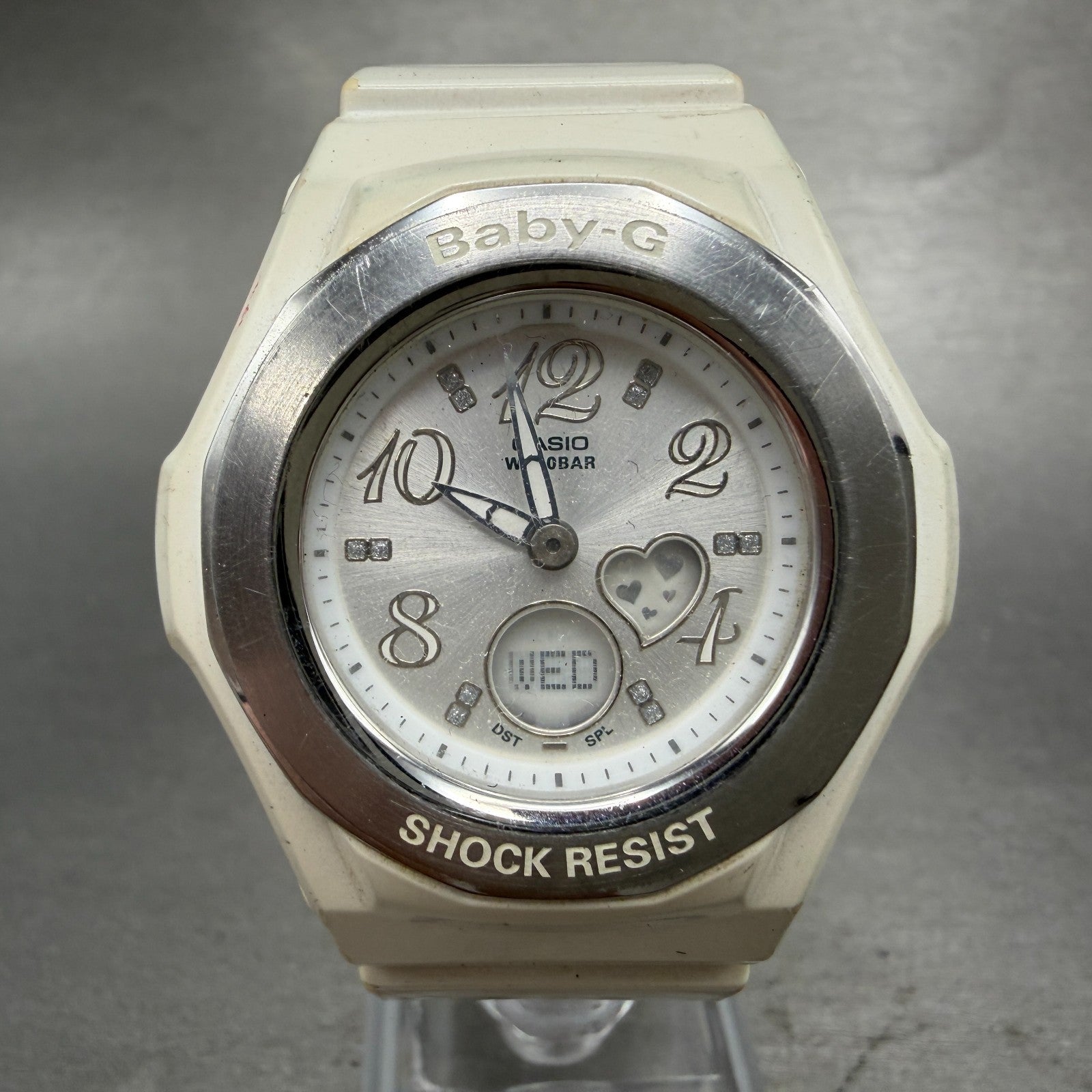 Casio Baby-G Watch Women 38mm White Dial White Case Round BGA-100 New Battery TJ0