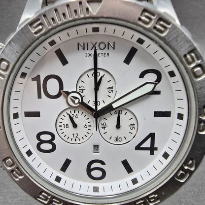 Nixon 51-30 Chronograph Watch Men 51mm White Dial Steel Date Round New Battery1