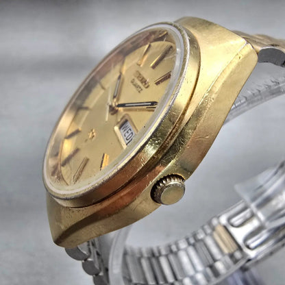 Seiko SQ Watch Men 36mm Gold Dial Gold Tone Daydate Round 7546-8450 New Battery2