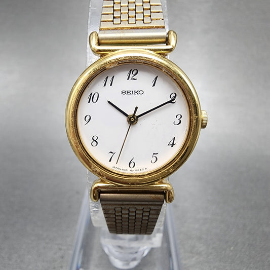 Seiko Watch Women 22mm White Dial Gold Tone Round 4n21-0052 New Battery