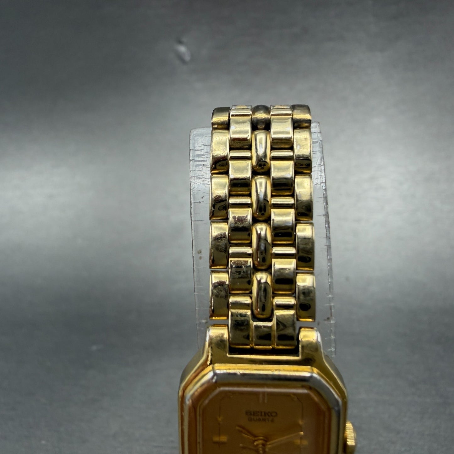 Seiko SX Watch Women 17mm Gold Dial Gold Tone Octagon V401-5251 New Battery4