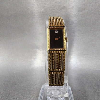 Seiko Tank Watch Women 12mm Black Dial Gold Tone 2e205269 New Battery5