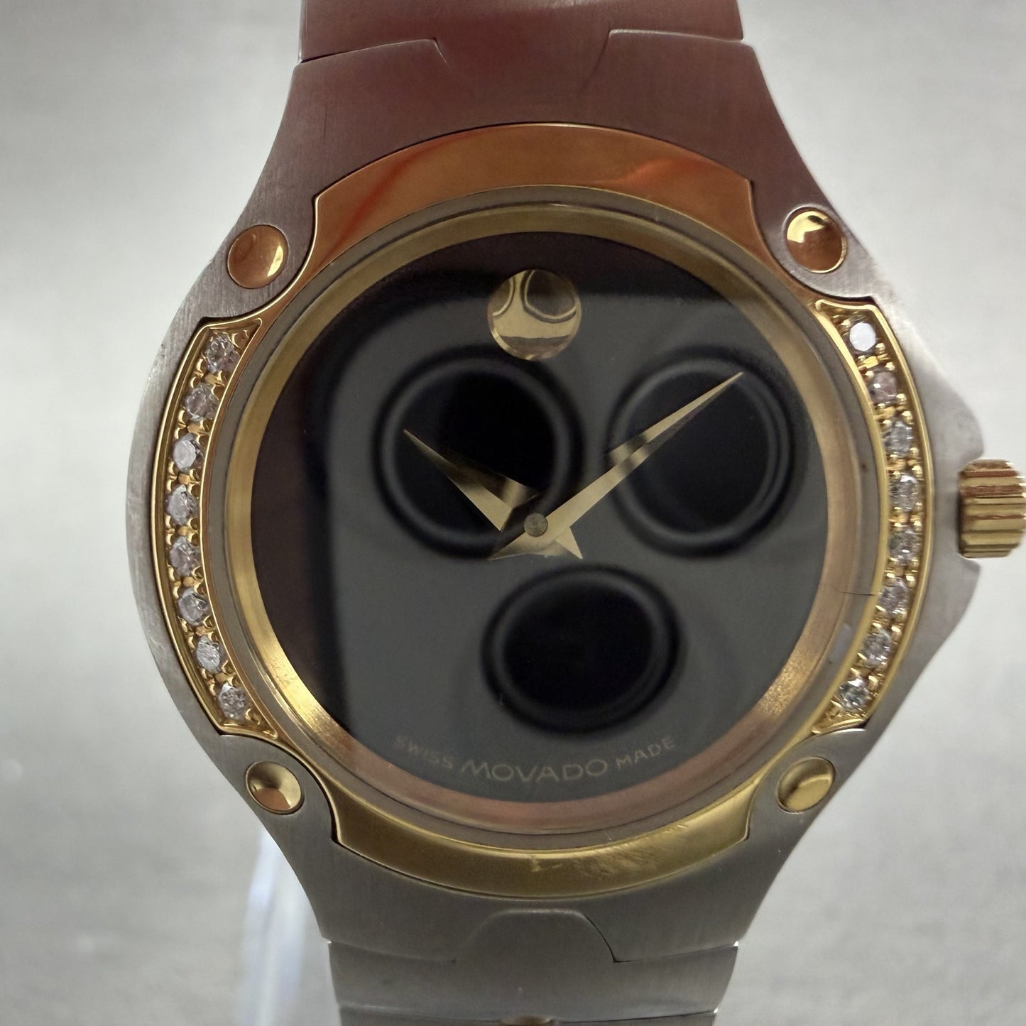 Movado Sports Edition Watch Women 27mm Black Dial Two Tone Diamonds New Battery1