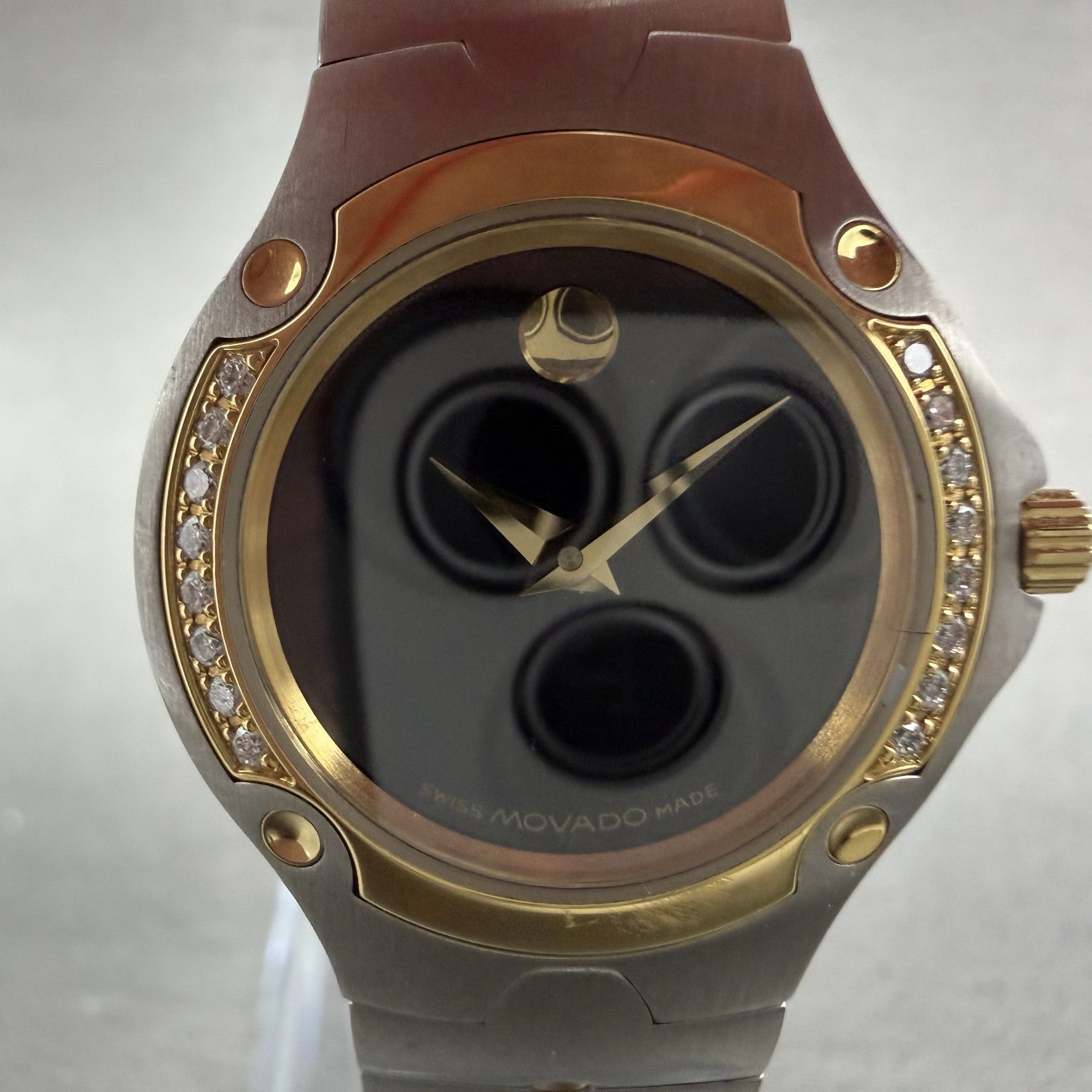 Movado Sports Edition Watch Women 27mm Black Dial Two Tone Diamonds New Battery1
