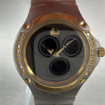 Movado Sports Edition Watch Women 27mm Black Dial Two Tone Diamonds New Battery1
