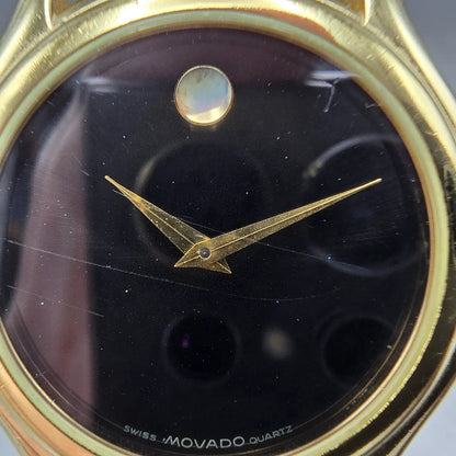 Movado Museum Watch Men 35mm Black Dial Gold Tone Round 87 E4 0863 New Battery K1