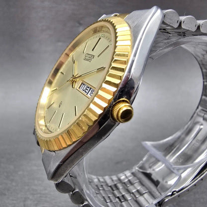 Citizen CQ Watch Men 35mm Champagne Dial Two Tone Daydate 6100-R00405 PARTS3