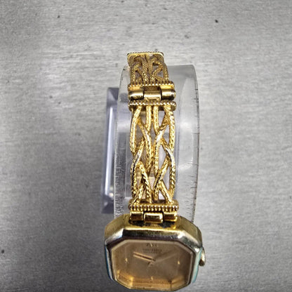 Seiko Watch Women 17mm Gold Dial Gold Tone Octagon 1400-8289 New Battery Vintage4