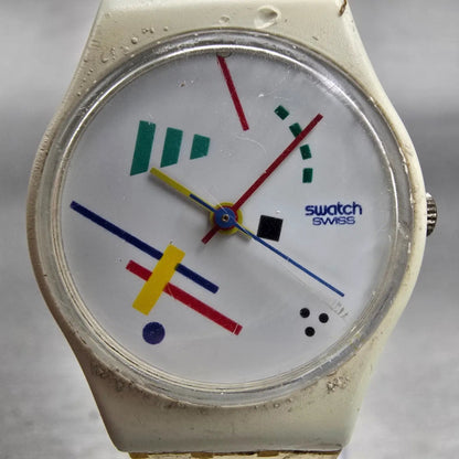 Swatch VASILY Watch Women 25mm White Dial White Tone Round LW111 New Battery VTG1