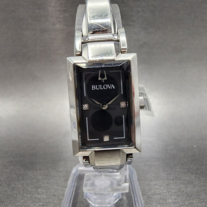 Bulova Tank Watch Women 18mm Black MOP Dial Steel Rectangle 96P209 New Battery