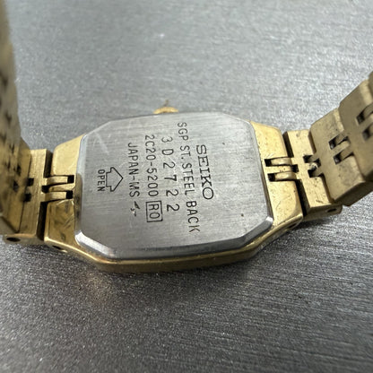 Seiko Tank Watch Women 16mm Champagne Dial Gold Tone 2C20-5200 New Battery9